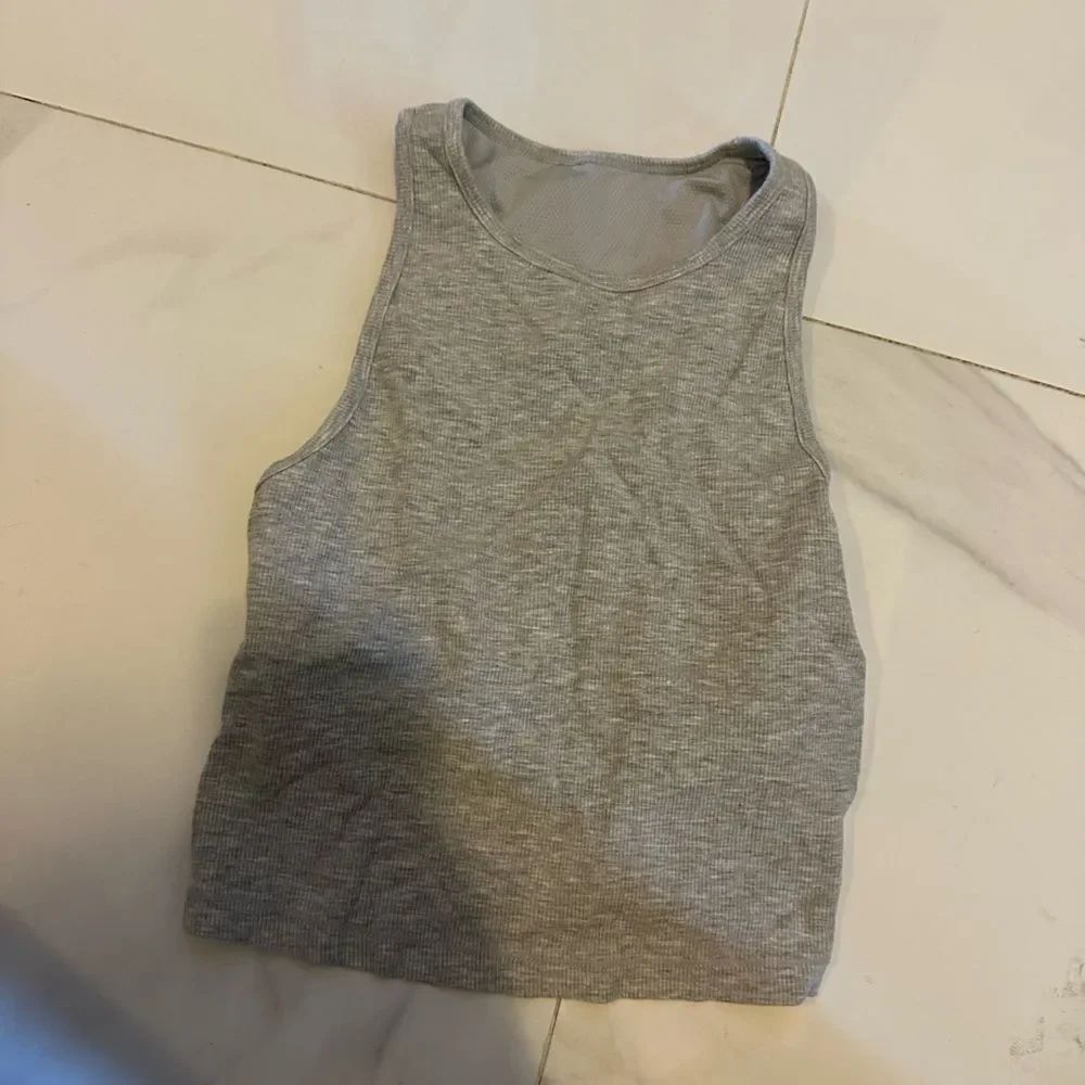 Gray Ribbed Built In bra muscle tee